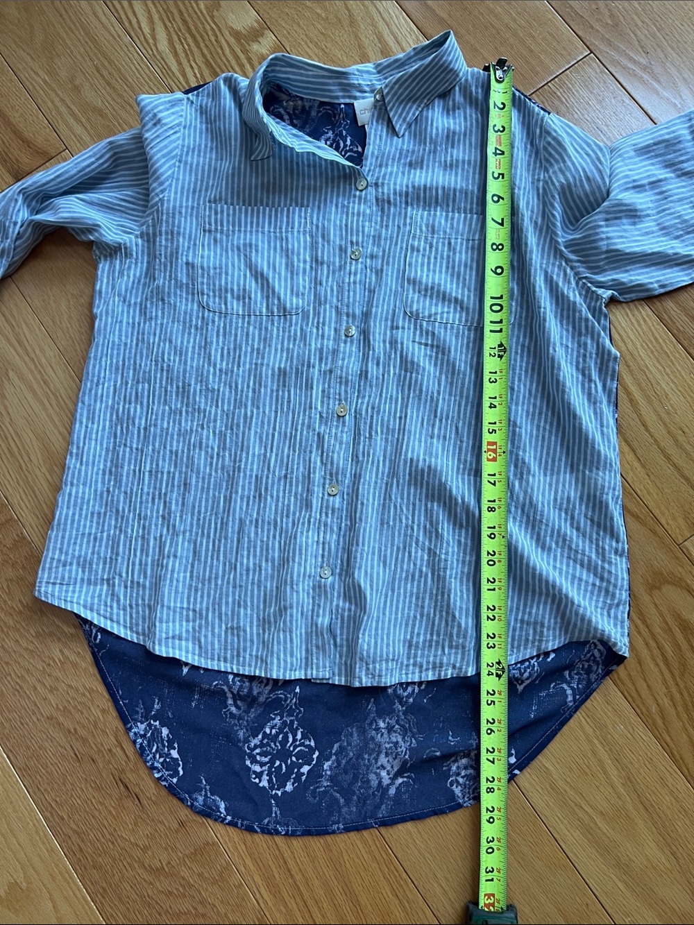 Chico's Striped Button-Down Shirt with Navy floral & Lace Back - Picture 8 of 9